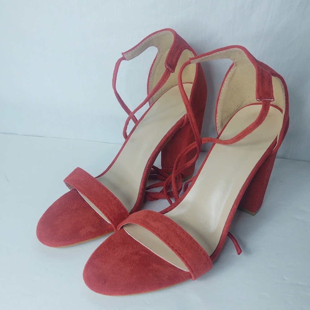 Gladiator Style Block Heel Faux Suede Sandals